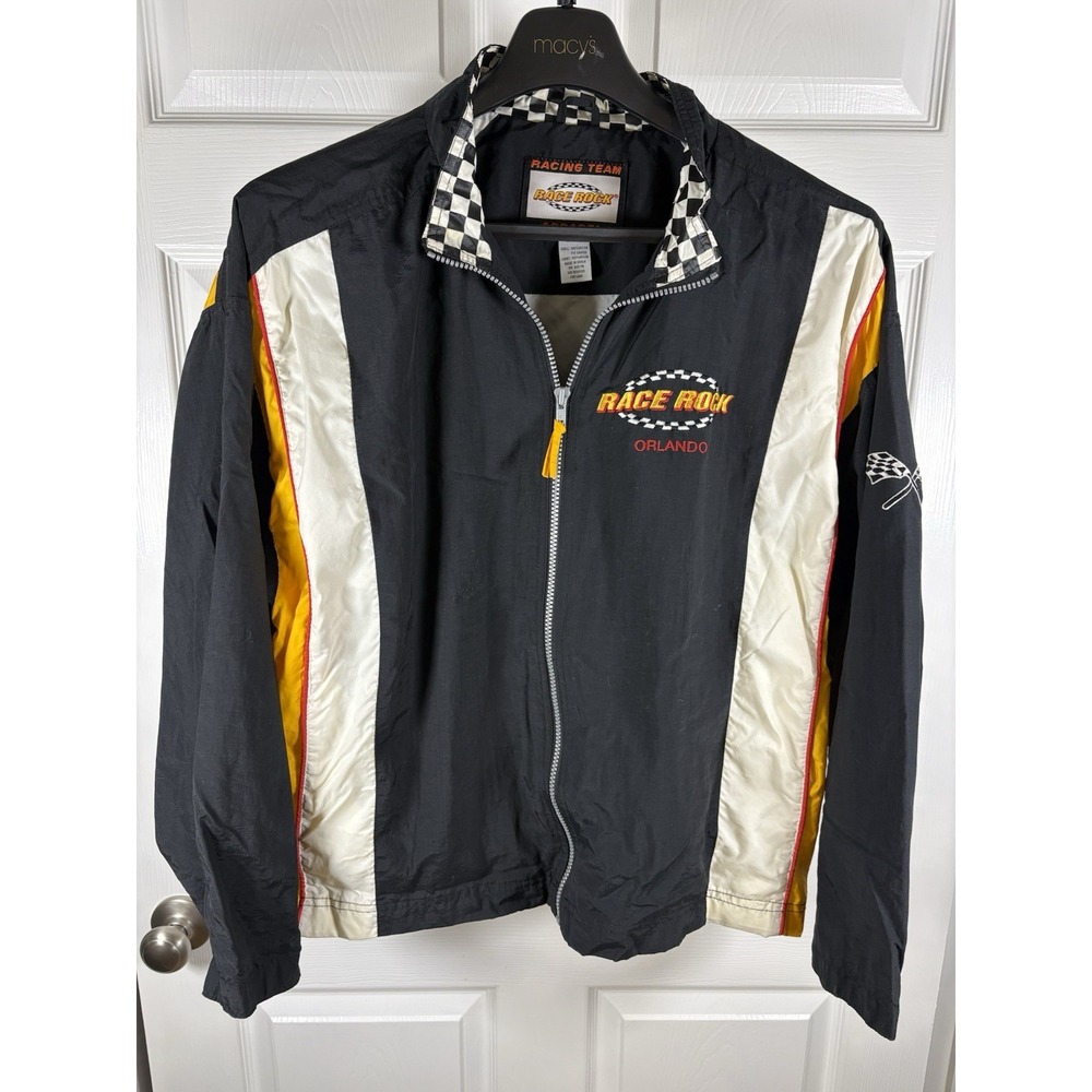 Vtg 90s Race Rock Orlando Cafe Racing Jacket Nylon Windbreaker Checked Mens XL